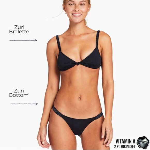 VITAMIN A SWIM SUSTAINABLY MADE ZURI BIKINI 2 PIECE SWIMSUIT SET IN BLACK NEW - Picture 2 of 16